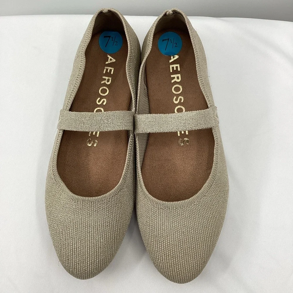 AEROSOLES Beige Knit Mary Jane Flats